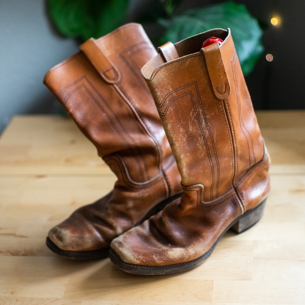 Mens Vintage Landis Square Toe Leather Boots 10.5